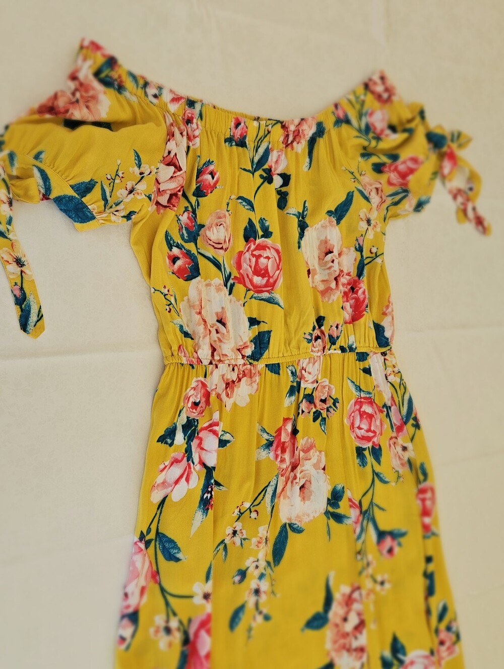 Band of Gypsies Yellow Floral Off Shoulder Maxi Dress L - Picture 16 of 16